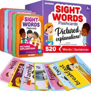 Sight Words Flash Cards with Images & Sentences for Kids