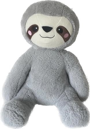 Front view of the LoveHugs weighted sloth plush toy with soft gray fur, friendly embroidered face, and cuddly limbs designed to provide therapeutic comfort for children and adults.